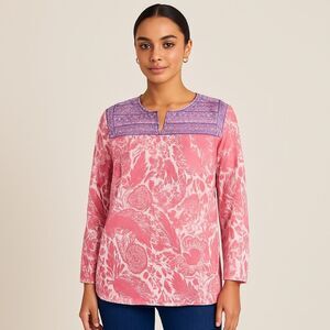 J. Crew Floral Embroidered poplin Popover‎ Summer Blouse, S